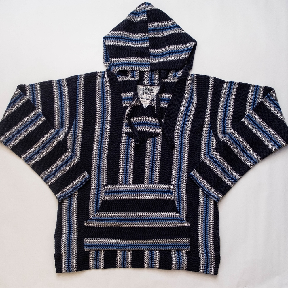 Original Señor Lopez Poncho Hoodie Blue Stripes Large